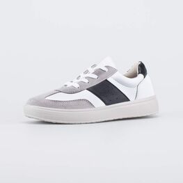 732403-11 Серые кожаные кеды-полуботинки для мальчики серый + белый