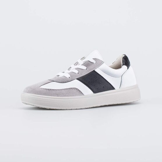 732403-11 Серые кожаные кеды-полуботинки для мальчики серый + белый