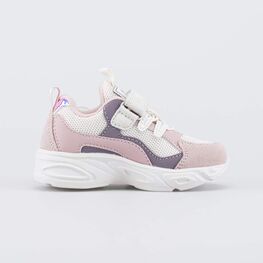 144236-78 Светящиеся кроссовки для девочки для девочки бежевый + розовый фото №2