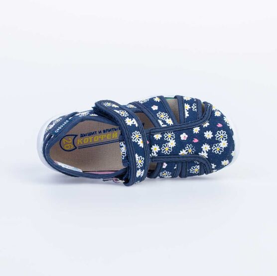 421033-12 Босоножки текстильные для девочки син-роз фото №4