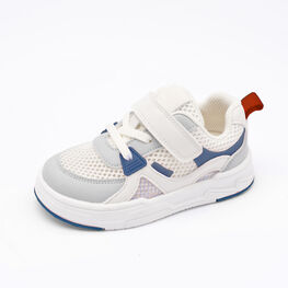 244018-12 Белые кроссовки на липучке для мальчики белый + бежевый