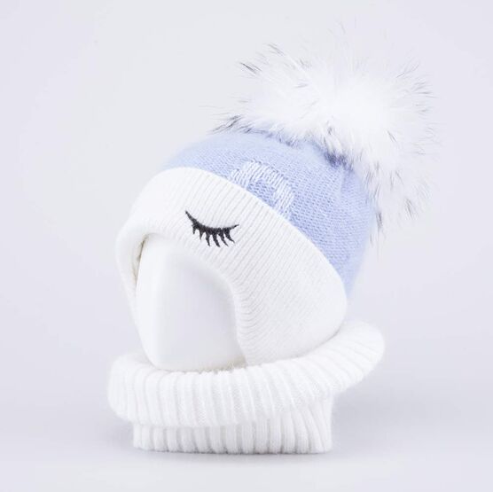 07811576-41 Шапка и снуд для девочки для девочки белый + голубой