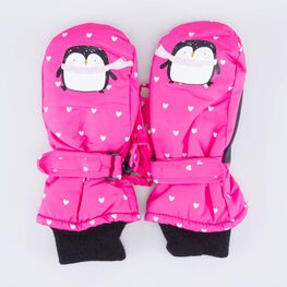 07821156-10 Варежки утепленные Пингвин для девочки фуксия