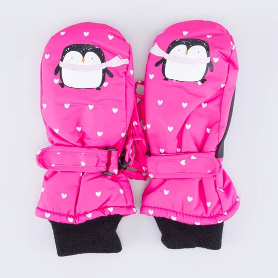 07821156-10 Варежки утепленные Пингвин для девочки фуксия