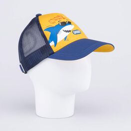 07711775-40 Кепка-бейсболка с сеткой для мальчика Акула для мальчики синий + оранжевый