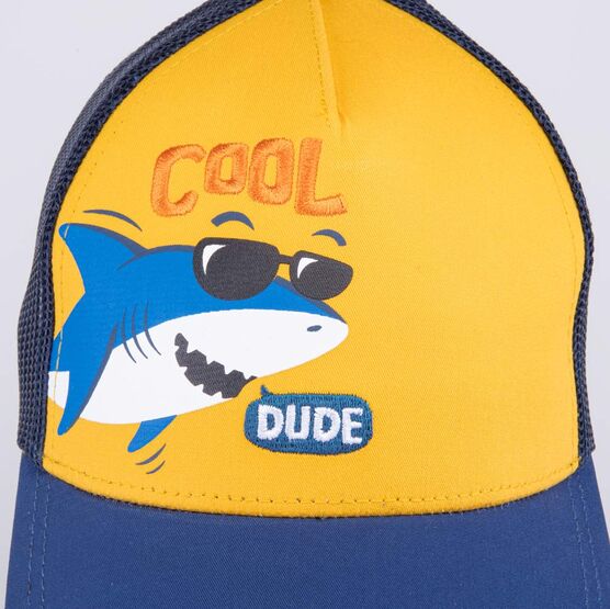 07711775-40 Кепка-бейсболка с сеткой для мальчика Акула для мальчики синий + оранжевый фото №3