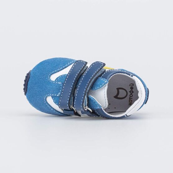 002004-23 Кожаные пинетки-кроссовки для мальчика для мальчики син-бел фото №4