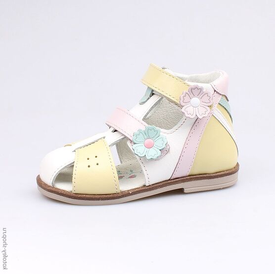 022072-23 Туфли летние для девочки жел-бел-роз