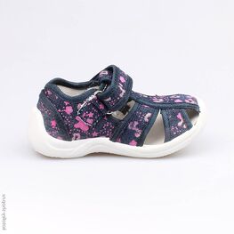 221009-15 Босоножки текстильные для девочки син-роз фото №2