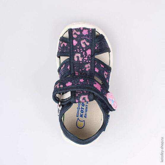 221009-15 Босоножки текстильные для девочки син-роз фото №4