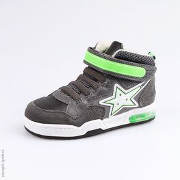 354033-32 Ботинки с LED-подсветкой для мальчики сер-зел