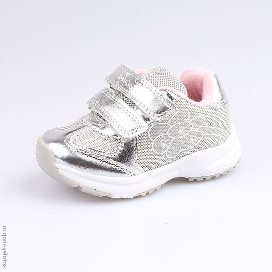 144092-71 Кроссовки с LED-подсветкой на цветочке для девочки серебрист.