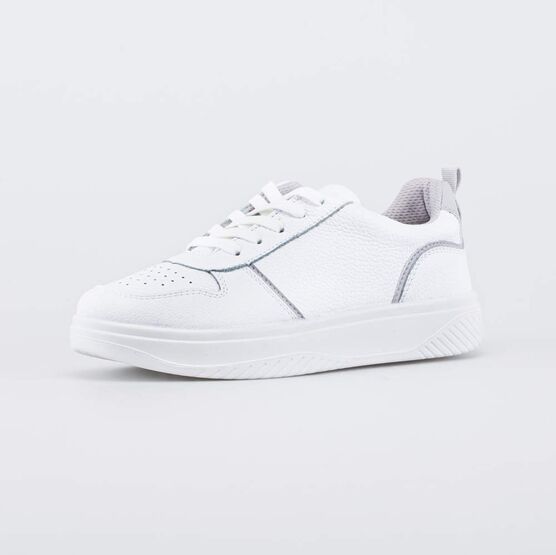 732404-11 Белые кожаные кеды-полуботинки для девочки белый + серый