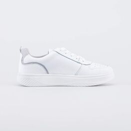 732404-11 Белые кожаные кеды-полуботинки для девочки белый + серый фото №2