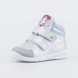 352345-23 Демисезонные ботинки на липучках Единорог для девочки серебристый