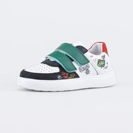 332152-26 Кожаные кеды-полуботинки на липучках для мальчики белый + зеленый