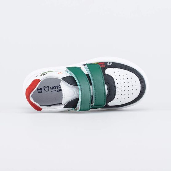 332152-26 Кожаные кеды-полуботинки на липучках для мальчики белый + зеленый фото №4