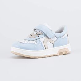 332161-21 Кожаные полуботинки для девочки для девочки бежевый + голубой