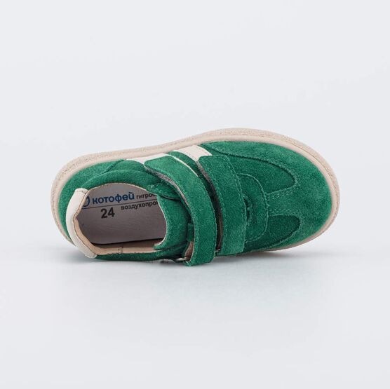 132176-22 Зеленые велюровые полуботинки-кеды для мальчики зеленый + бежевый фото №4