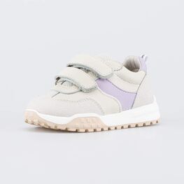 132177-21 Бежевые кожаные полуботинки для девочки для девочки бежевый + сиреневый