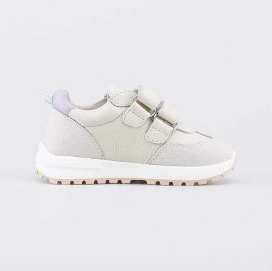 132177-21 Бежевые кожаные полуботинки для девочки для девочки бежевый + сиреневый фото №2