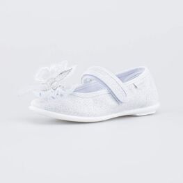 431210-71 Праздничные текстильные туфли Бабочка для девочки серебристый