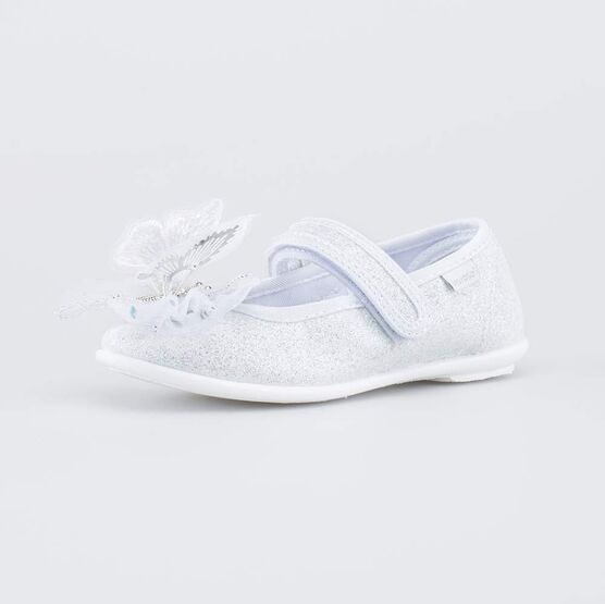 431210-71 Праздничные текстильные туфли Бабочка для девочки серебристый