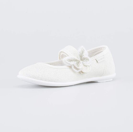 431211-72 Праздничные текстильные туфли Бабочка для девочки бежевый + золотой