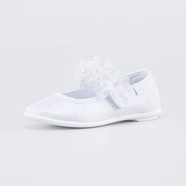 431212-72 Праздничные текстильные туфли Цветы для девочки серебристый