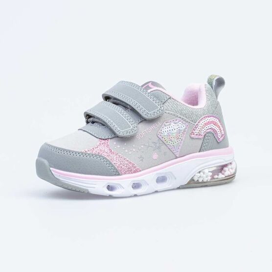 344316-72 Всепогодные кроссовки с LED подсветкой и блестками для девочки сер-роз