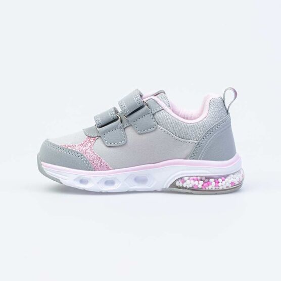 344316-72 Всепогодные кроссовки с LED подсветкой и блестками для девочки сер-роз фото №2