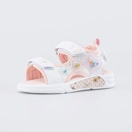 324082-11 Пляжные сандалии с LED Сердечки для девочки белый + розовый