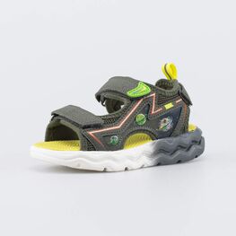 324085-12 Пляжные сандалии на липучках Космос для мальчики оливковый + желтый