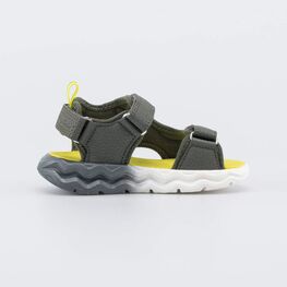 324085-12 Пляжные сандалии на липучках Космос для мальчики оливковый + желтый фото №2