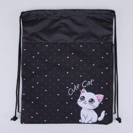 02808228-40 Мешок для обуви Котик КК для девочки черный + белый