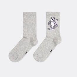 07742974-40 Хлопковые носки Веселый кот серые для девочки серый фото №2