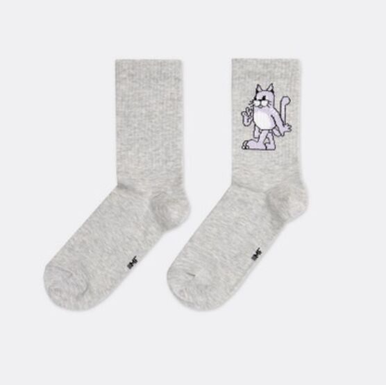 07742974-40 Хлопковые носки Веселый кот серые для девочки серый фото №2