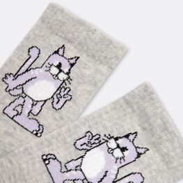 07742974-40 Хлопковые носки Веселый кот серые для девочки серый фото №3