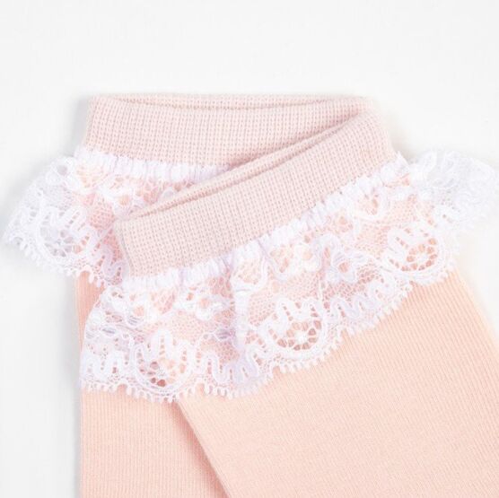 07842572-40 Хлопковые носки с кружевом для девочки пудровый фото №2