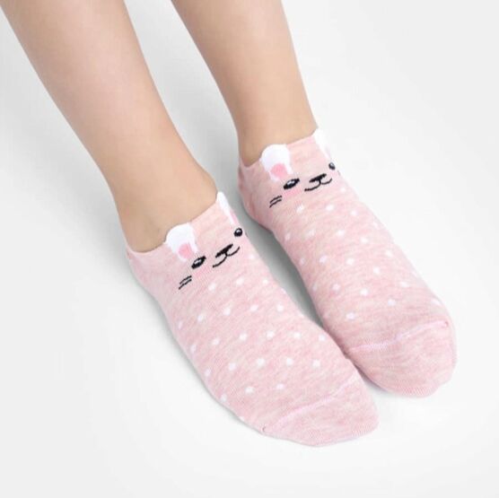 07842947-40 Хлопковые носки укороченные Котик розовые для девочки розовый фото №2