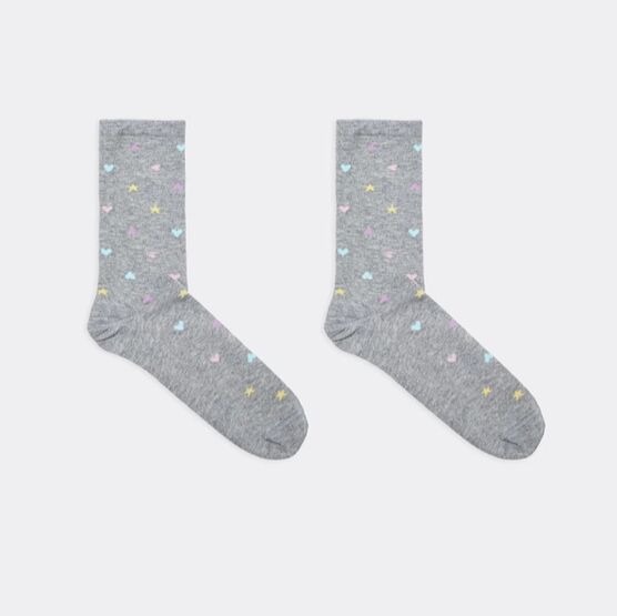 07842976-40 Хлопковые носки Сердечки серые для девочки серый фото №4