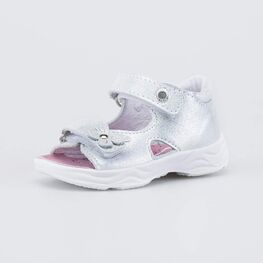 022163-21 Кожаные сандалии Первые шаги Бабочка для девочки серебристый