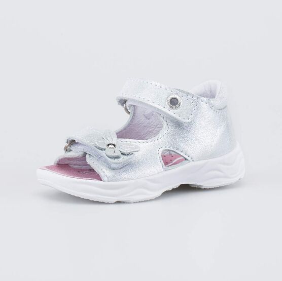 022163-21 Кожаные сандалии Первые шаги Бабочка для девочки серебристый