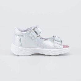 022163-21 Кожаные сандалии Первые шаги Бабочка для девочки серебристый фото №2