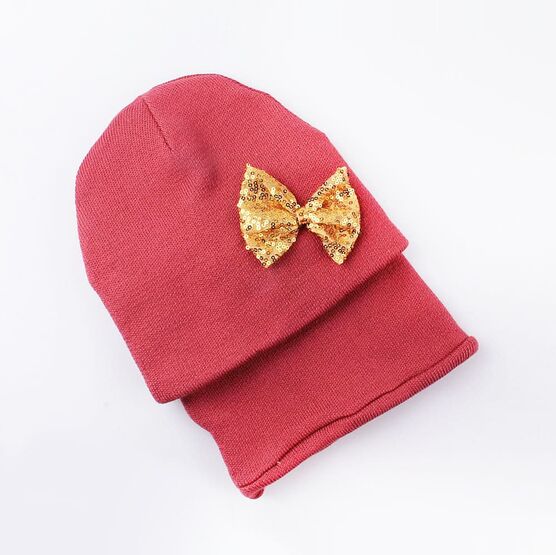 07811160-40 Шапка+снуд для девочки, 100% акрил, красный для девочки разноцветный