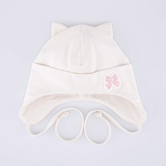 07811438-40 Детская хлопковая шапка на завязках светло-бежевый для девочки светло-бежевый