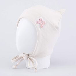 07811438-40 Детская хлопковая шапка на завязках светло-бежевый для девочки светло-бежевый фото №2