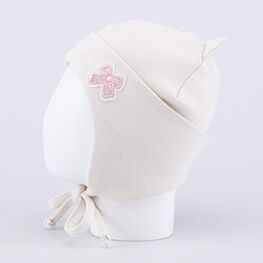 07811438-40 Детская хлопковая шапка на завязках светло-бежевый для девочки светло-бежевый фото №3