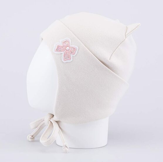 07811438-40 Детская хлопковая шапка на завязках светло-бежевый для девочки светло-бежевый фото №3
