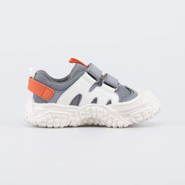 344545-12 Детские кроссовки на липучках для мальчики серый + бежевый фото №2